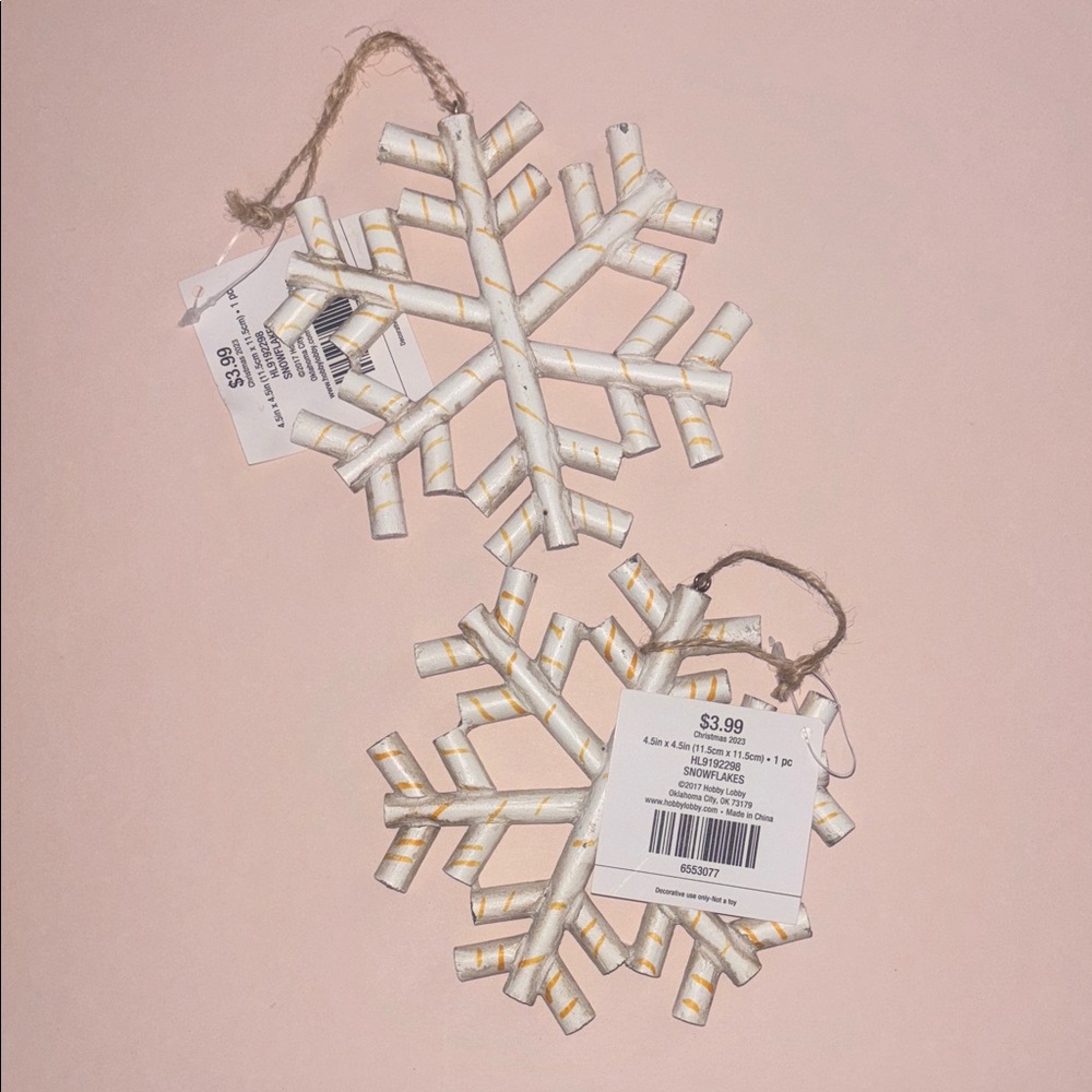 Hobby Lobby Wooden Twig Snowflake Ornaments, NWT
